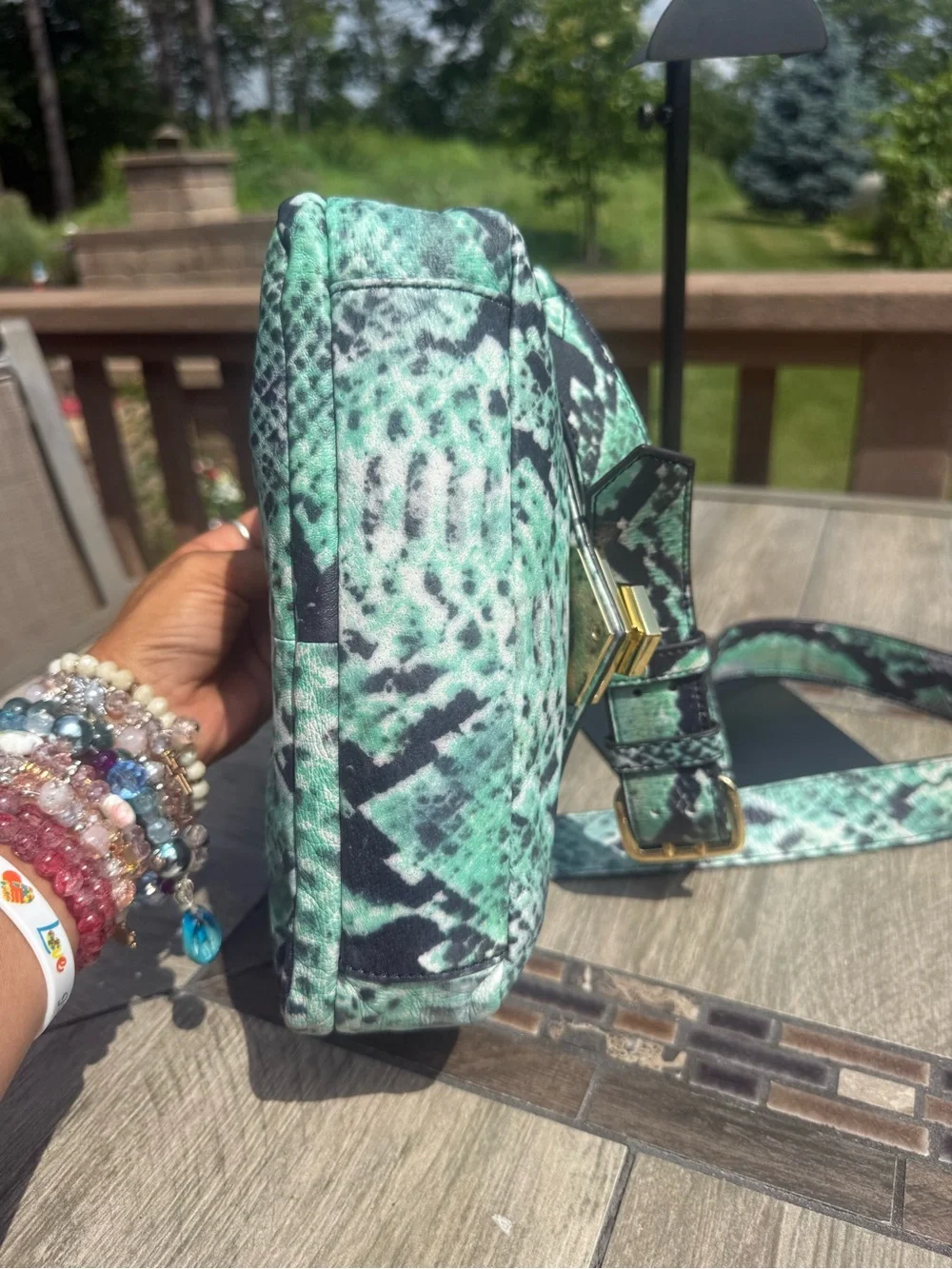 NWOT Aimee Kestenberg Mint Green and Black Snake-Print Crossbody - Picture 6 of 10
